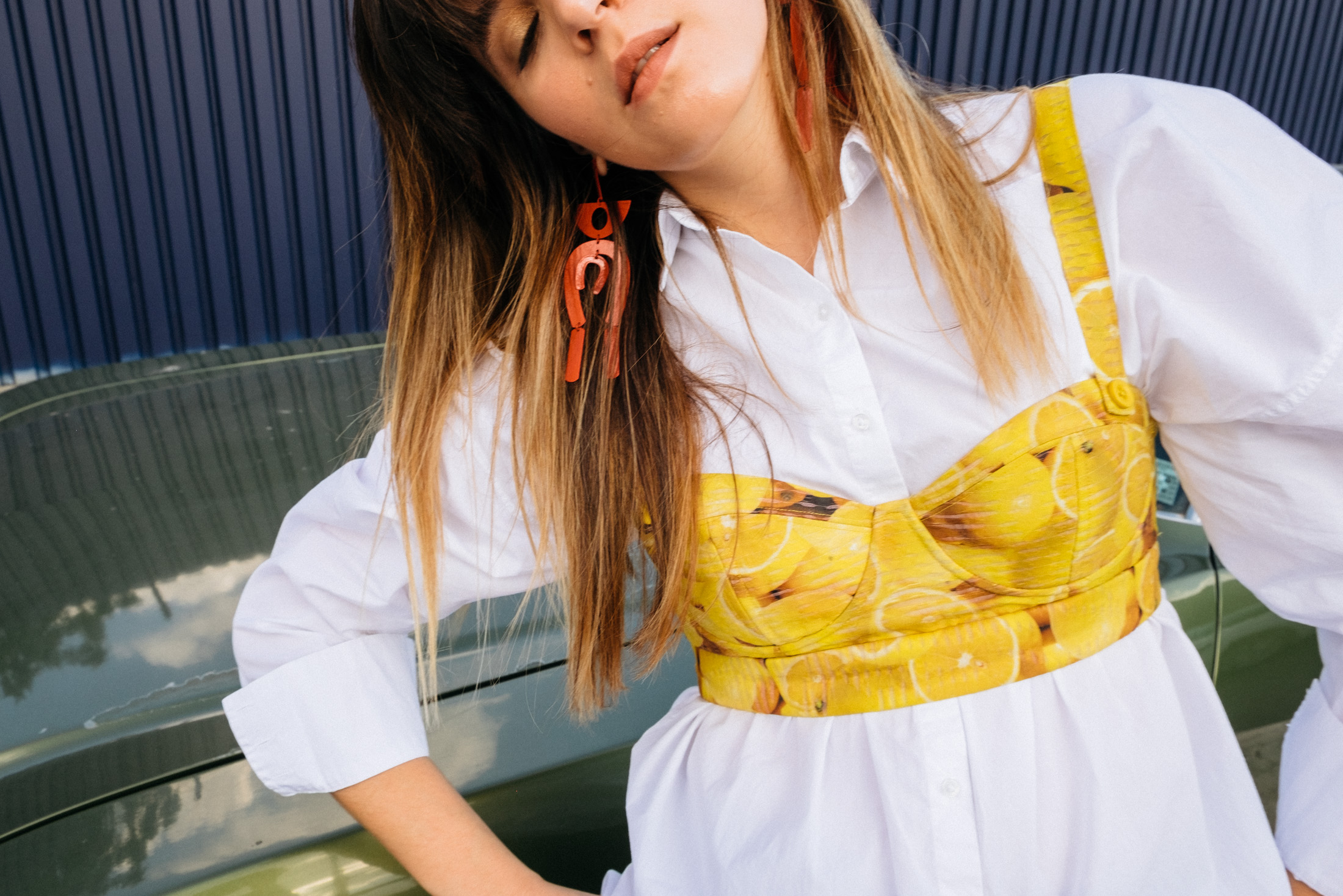 Red mobile sculpture statement earrings from Mango