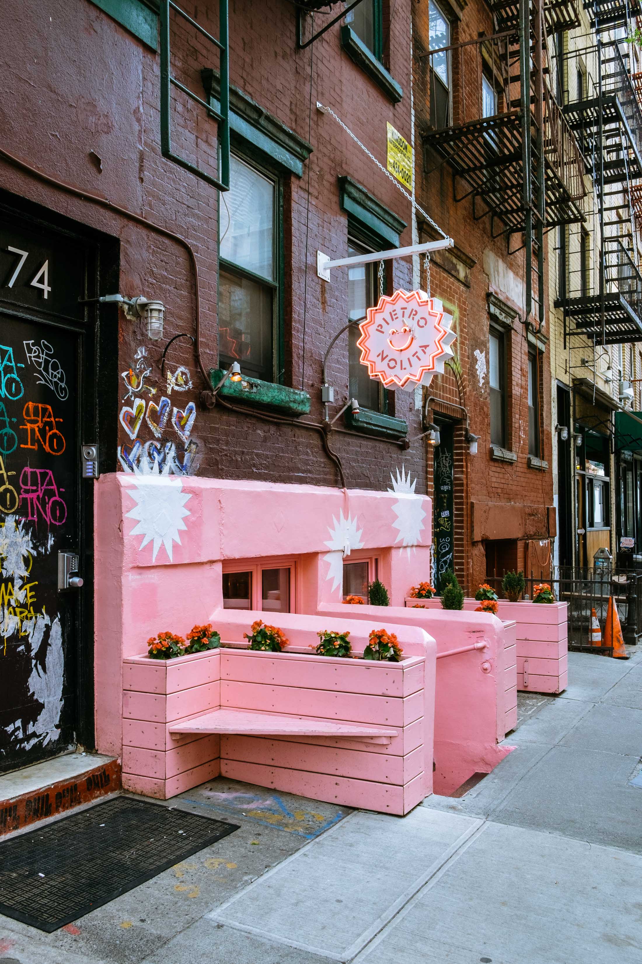 Hip Nolita restaurant Pietro Nolita's all pink exterior