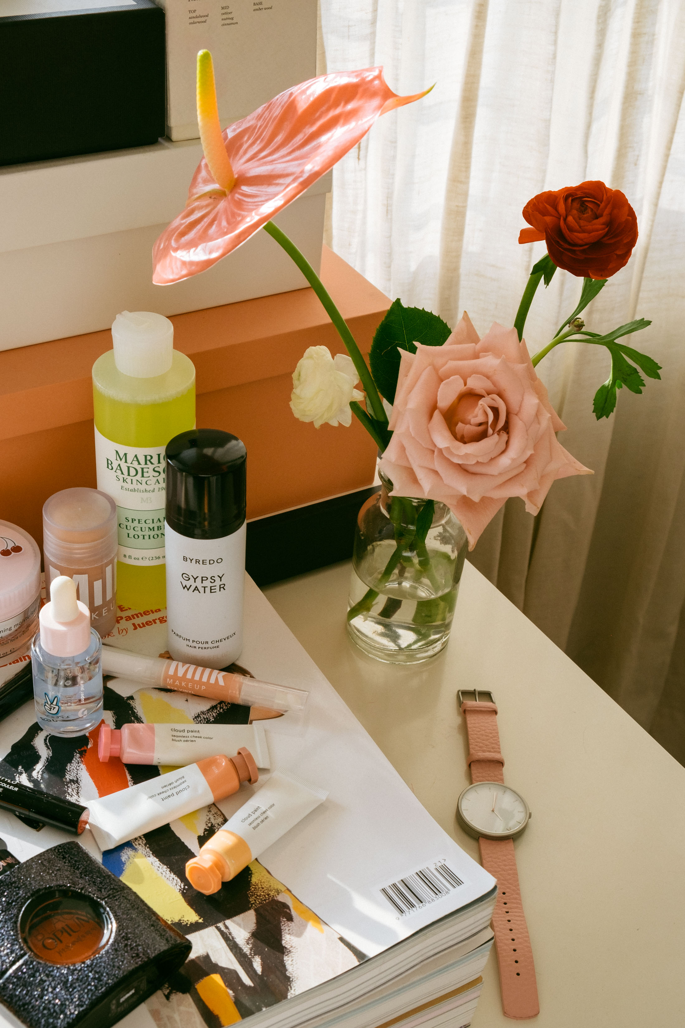 A few skincare and beauty things on my vanity from the month of May